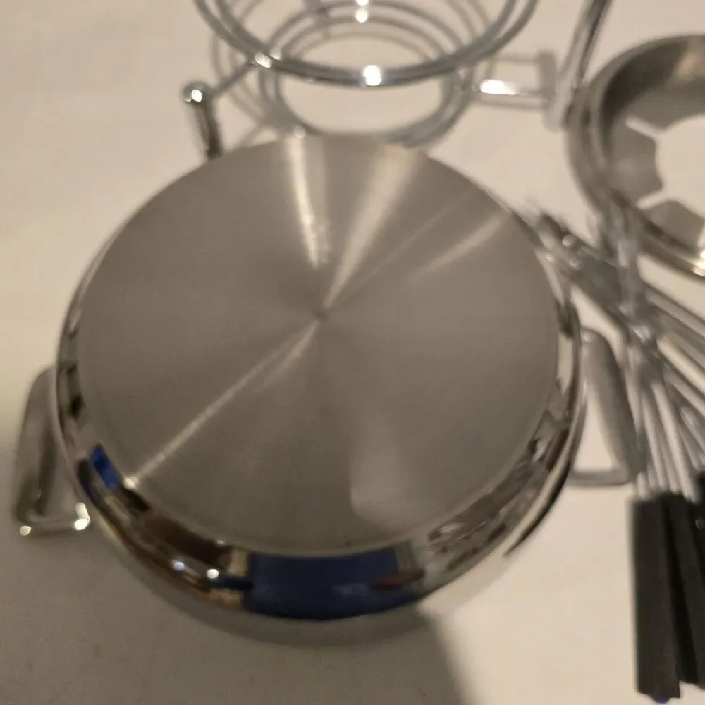 All-Clad 3 qt fondue set with stand and fondue forks Incomplete